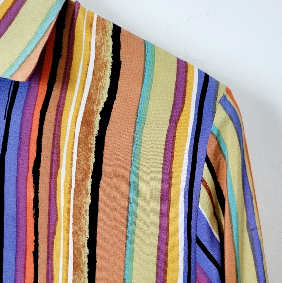 Vintage Tess 100% Silk Multi-colored Striped Long Sleeve Shirt Size S - Picture 8 of 16